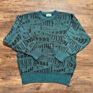 VINTAGE 90s YAL YUM Green Black Abstract Knit Sweater - Small